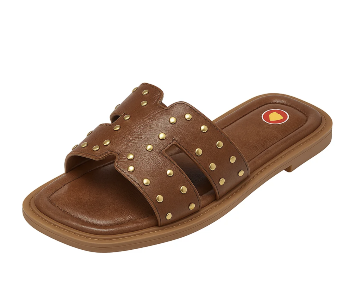 Studded Flat Slide Sandals PU Square Toe Slippers